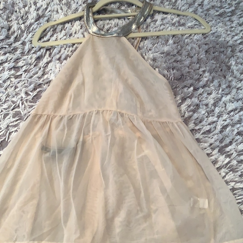 Nasty Girl sheer metallic round nk top sheer